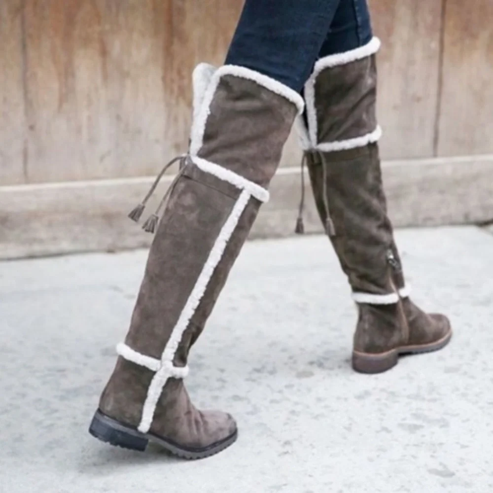 FRYE Tamara Over The Knee Shearling Suede Riding Snow Boots 5.5